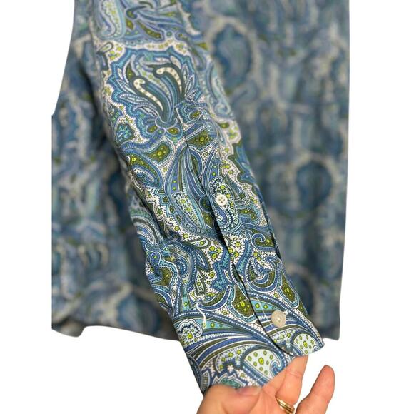 Alan Flusser Blue Green Paisley Button Up Shirt XL Casual Party Preppy Colorful - Picture 3 of 5